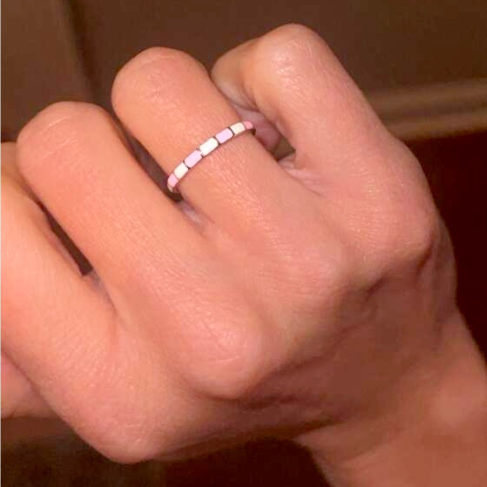 🆕 Stamped S925 Sterling Pink and White Pastel Band Ring -Size 7 - Picture 13 of 13